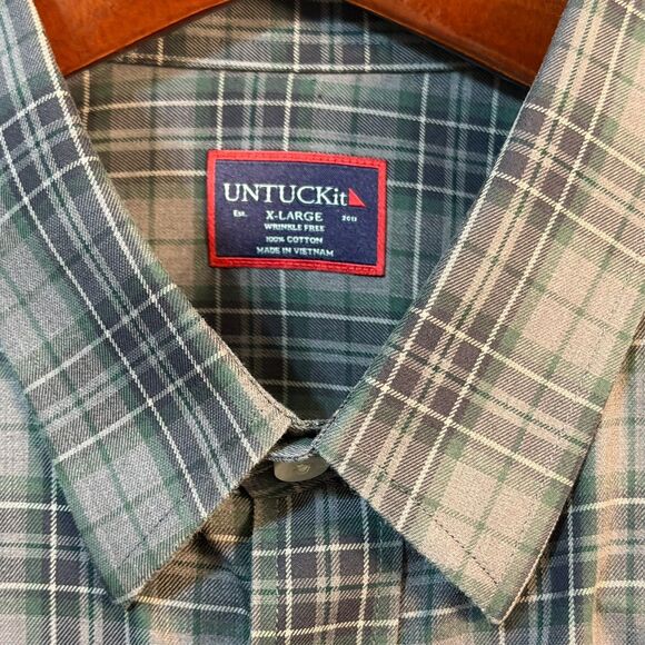 UNTUCKit Shirt Mens XL Gray Plaid Devitt WF Long Sleeve Button Down Cotton Soft - Picture 9 of 10
